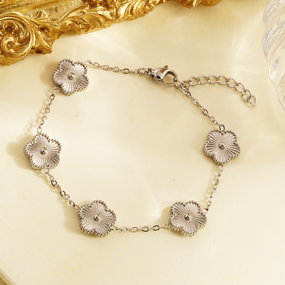 RAKOL Miniamlist 316L 18k Gold Plated Flower Bracelet Plum Blossom Cuban Chain image 0