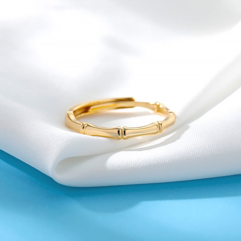 Stainless Steel Bamboo Joint Rings For Women Men Gold Color Adjustable Male image 3