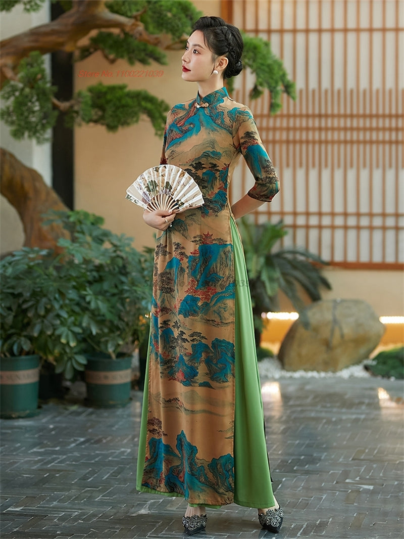 2024 vietnam traditional dress aodai improved cheongsam dress national flower p image 5