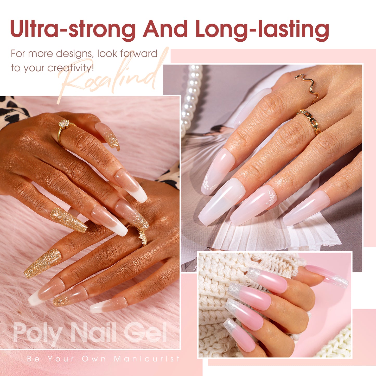 ROSALIND Poly Nail Gel Kit -20 Colors + 76 Nail Art Accessories kit Clear Nude image 0