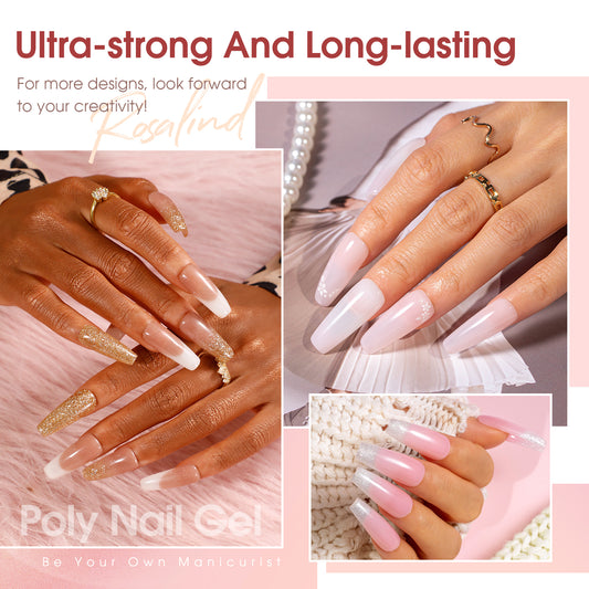 ROSALIND Poly Nail Gel Kit -20 Colors + 76 Nail Art Accessories kit Clear Nude image 0