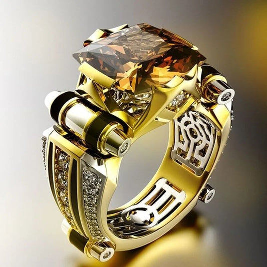 Luxury Mens Jewellery Rings for Men Gothic Stainless Steel Ring Gold Color Squa image 0
