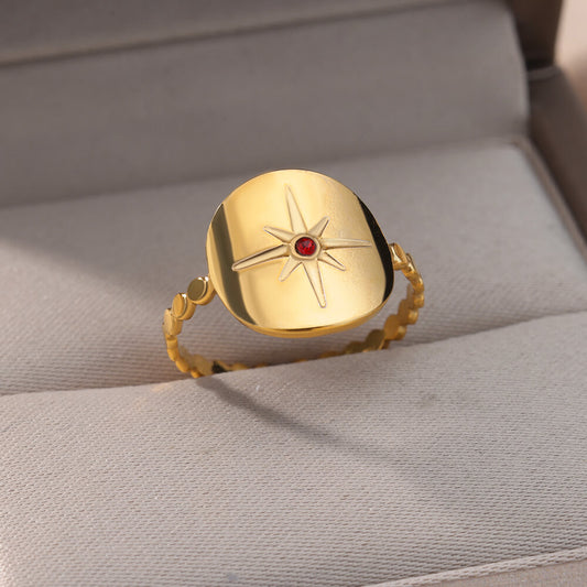 Vintage Pentagram Star Ring For Women Gold Color Stainless Steel Open image 0