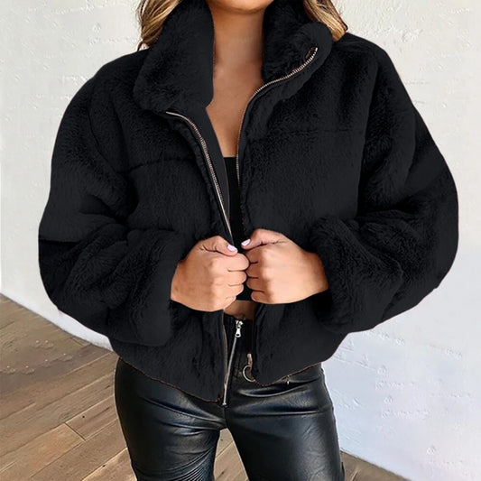 Plus Size Plush Cardigan Women 2023 Autumn Winter Solid Korean Fashion Coat Fem image 0