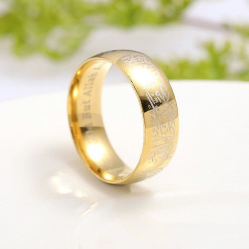 Popular Muslim Ring Islamic Ring Etched Scripture Titanium Steel Gold and Black image 6