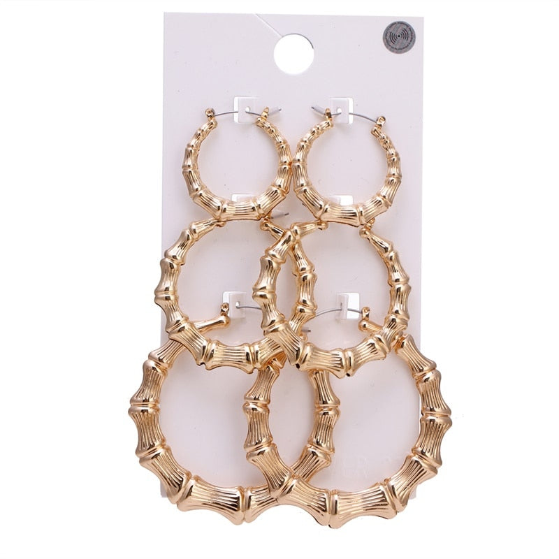 FNIO Statement Gold Color Big Bamboo Circle Hoop Earrings For Women Hip Hop Ear image 26
