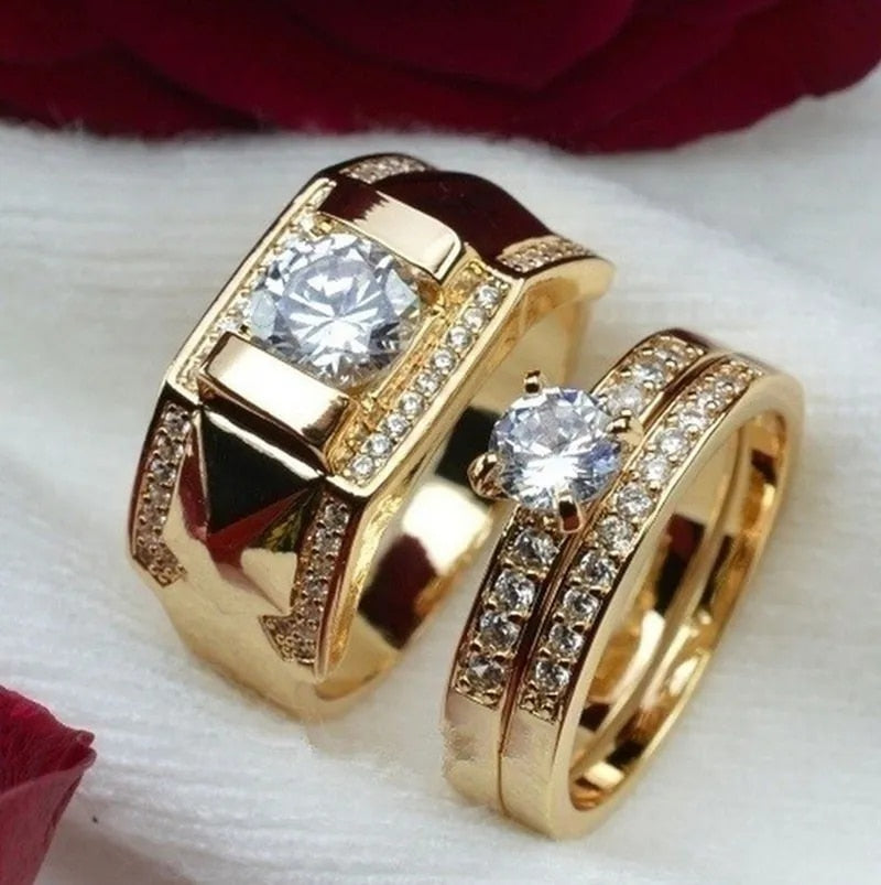 1pcs Luxury Women Ring Metal Carving Gold Color Inlaid Zircon Stones Couple Rin image 1