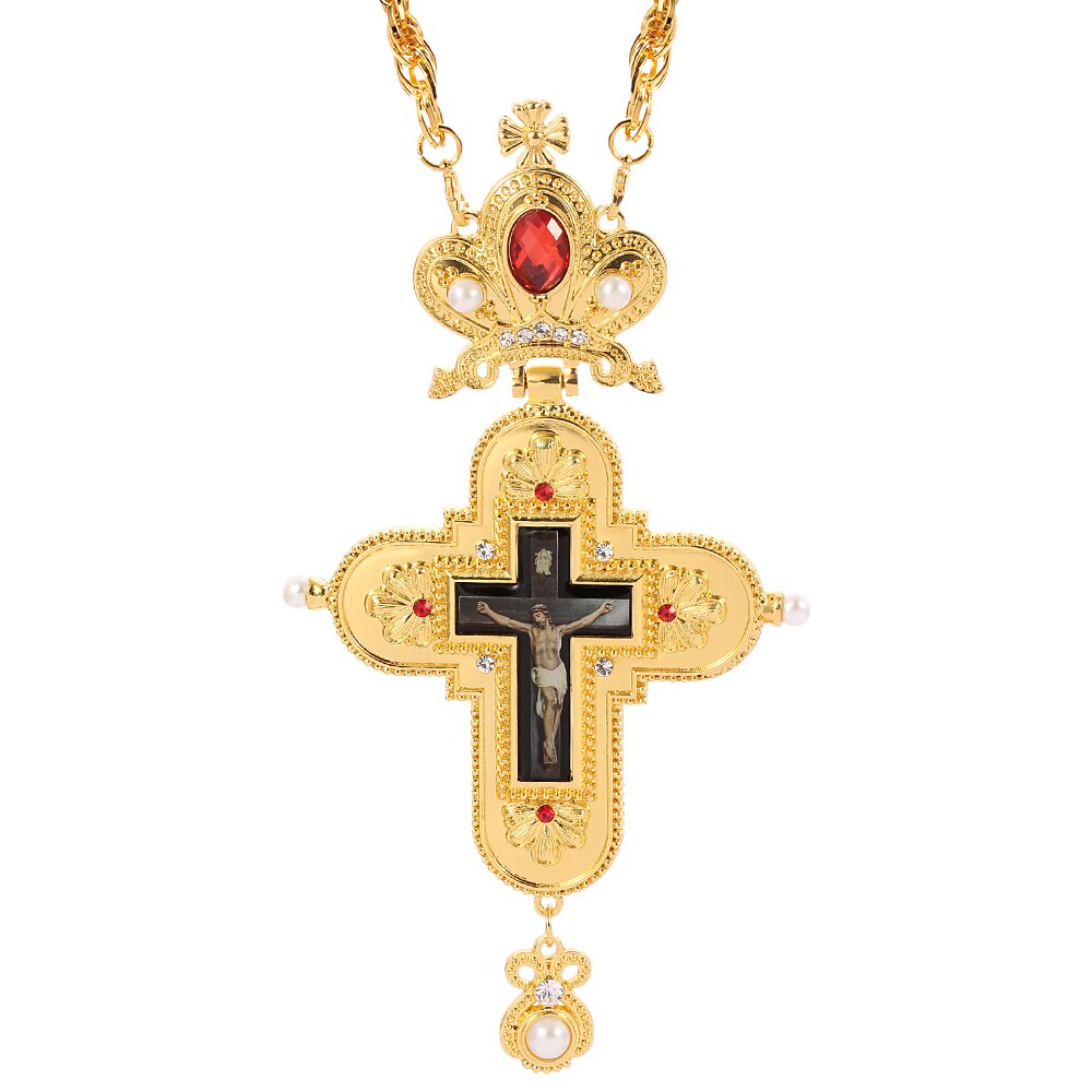 Gold Plated Pectoral Cross Christian Church Crown Necklace For Women Men image 0