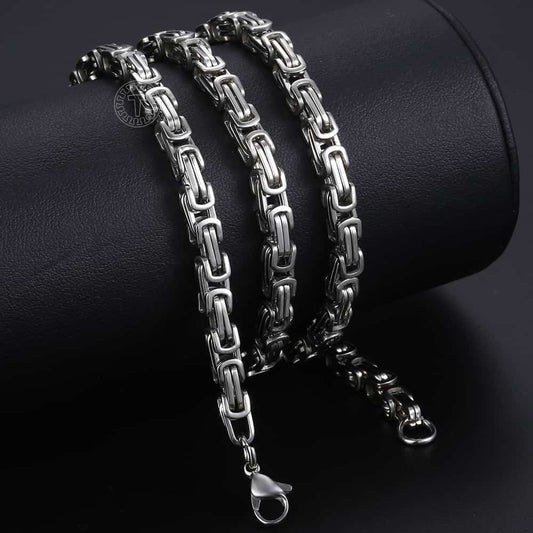 5MM Men's Byzantine Box Link Chain Necklace Gold Color Black Silver Color Stain image 0