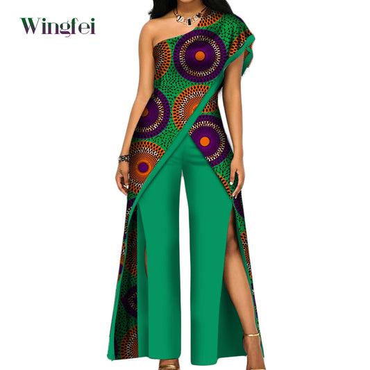 Africa Clothes for Women Ankara Fashion Pant Set for Women Sexy Off Shoulder Tr image 0