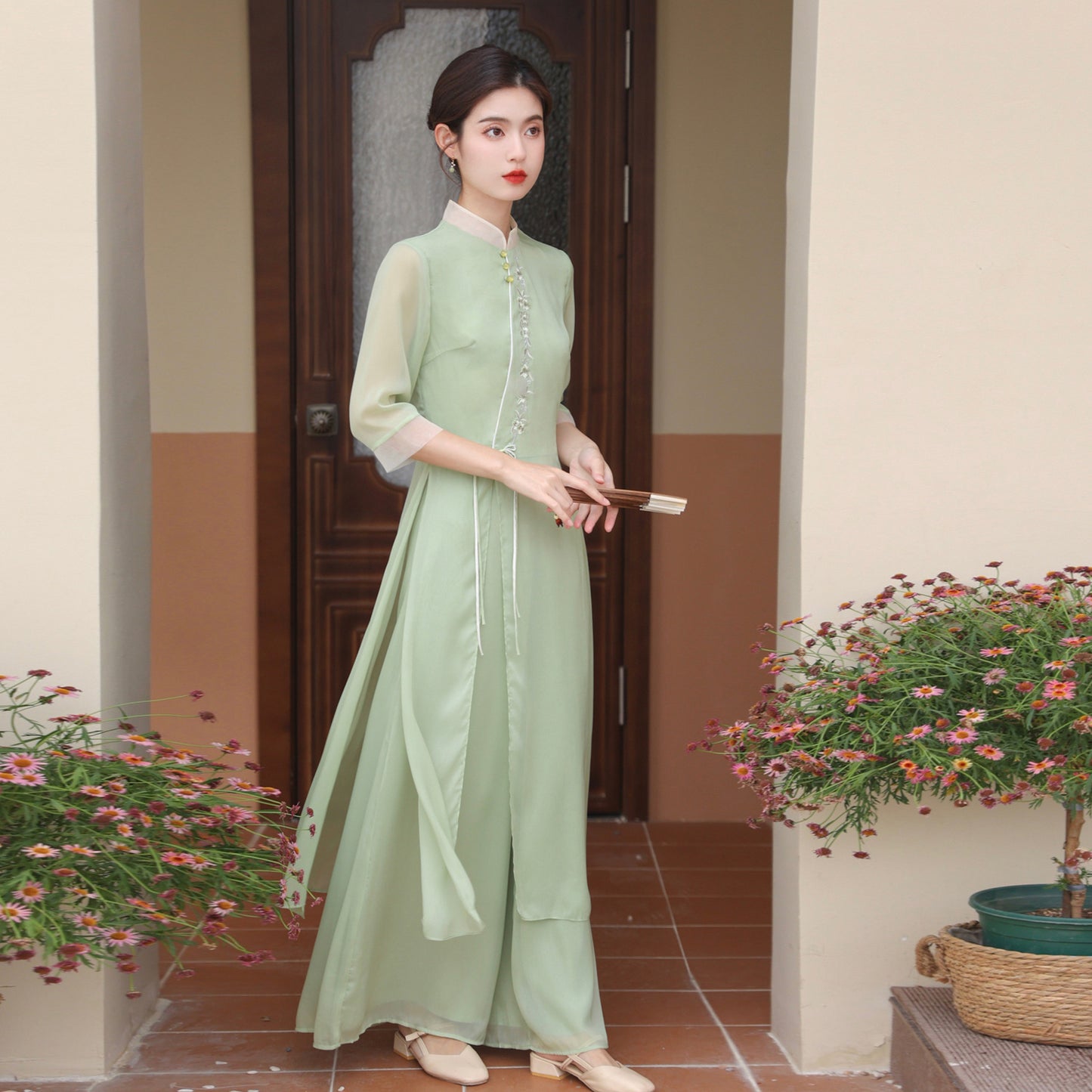 Retro Hanfu Tea Art Party Dress Traditional Vietnam Ao Dai  Women Elegant Daily image 1