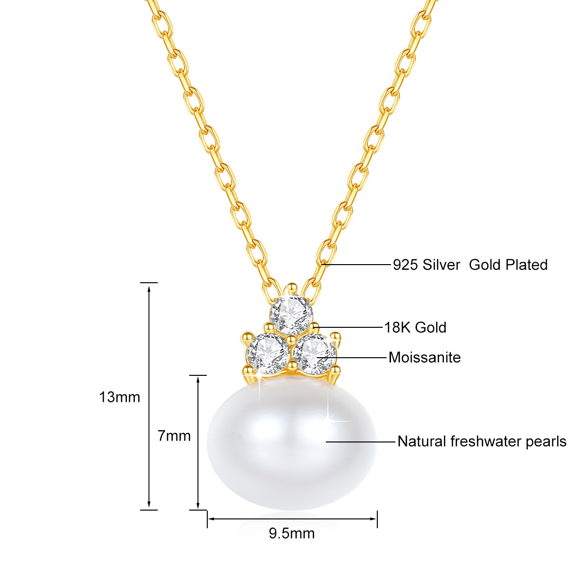 100% Real 18K Gold Pearl Necklace With Moissanite Stone Luxury AU750 K Gold Pen image 1