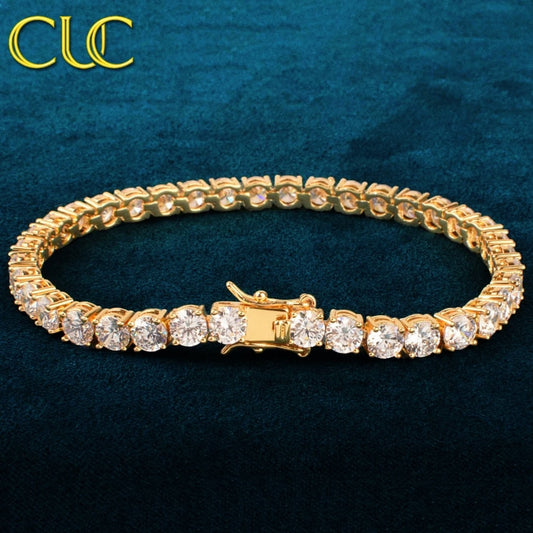 Tennis Link Bracelet For Men Gold Color 1 Row Cubic Zirconia Chain Hip Hop image 0