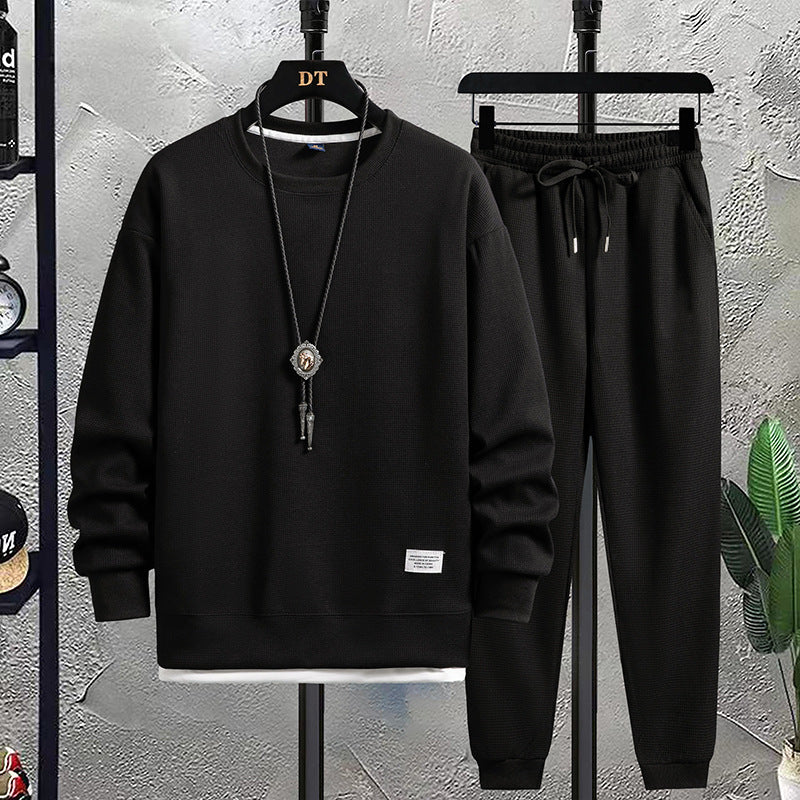 2024 Spring and Autumn New Men's Fashion Brand Round Neck Hong Kong Style Waffl image 6