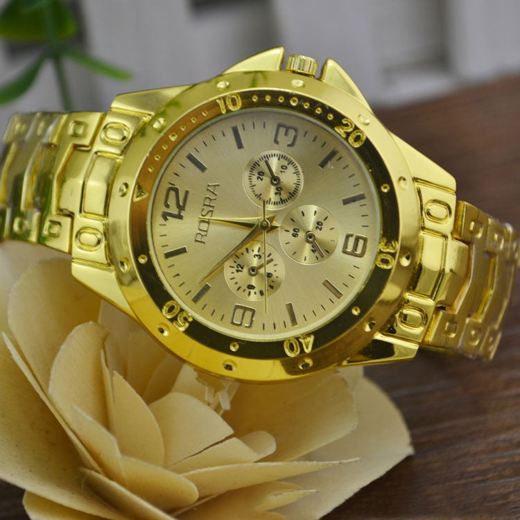 Steel Strap Quartz Roman Dial Gold Watch image 3