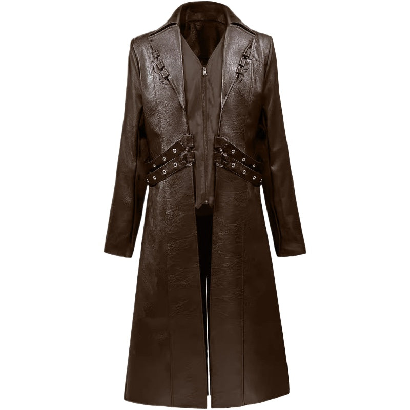 Vintage Medieval Gothic Long Leather Windbreaker European American Steampunk Me image 3