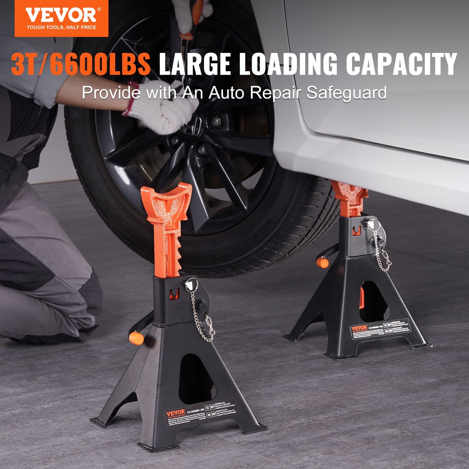 VEVOR Jack Stands 3/6 Ton (6000/12000 lbs) Capacity Car Jack Stands Double Lock image 3
