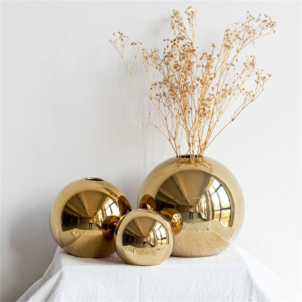 Nordic Sphere Electroplating Gold Golden Ceramic Vase Plating Golden Ball Ceram image 6