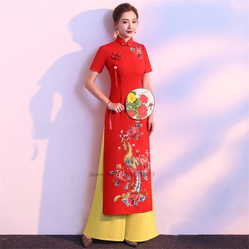 2024 woman vintage aodai vietnam traditional flower embroidery vietnam robes an image 6