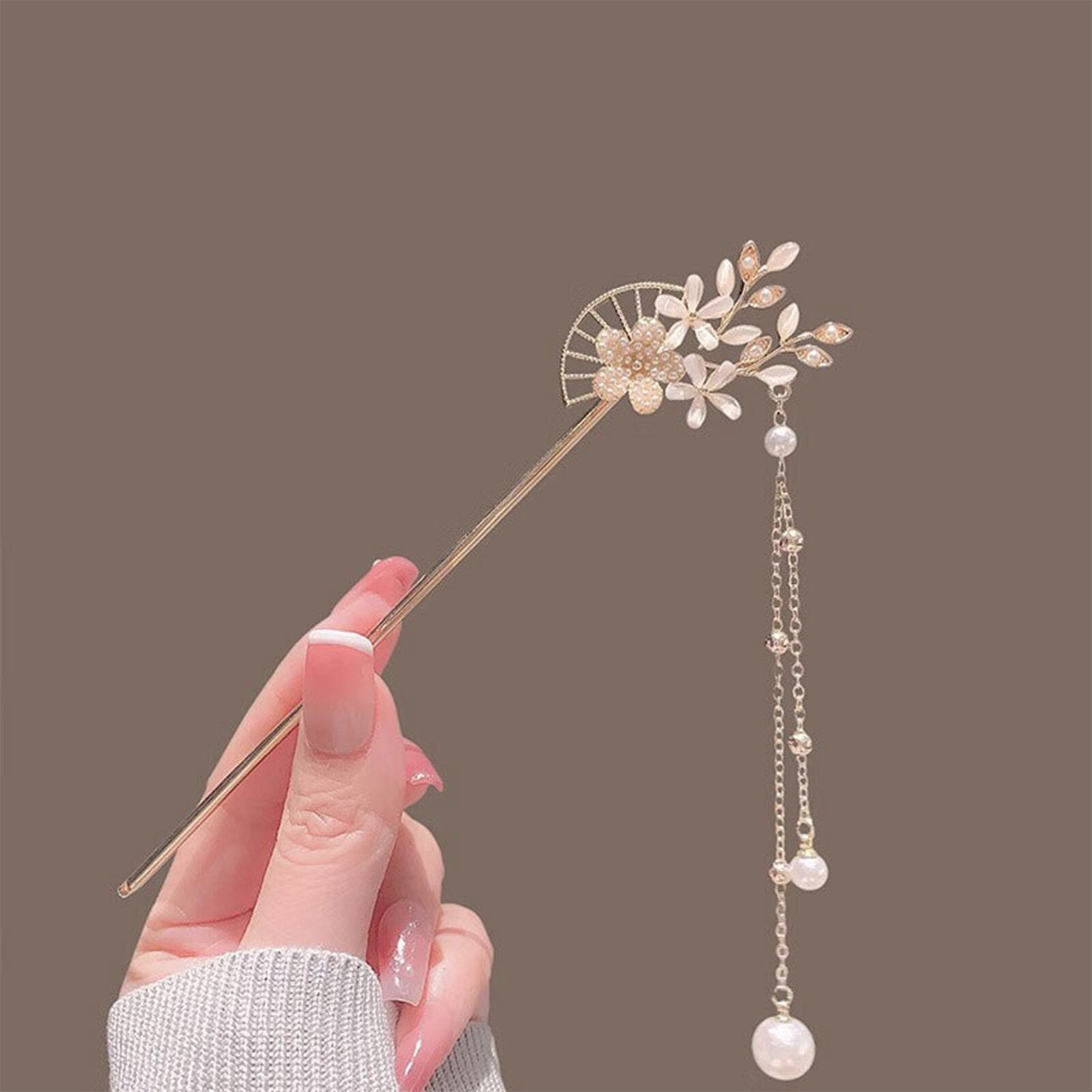 Classic Hair Stick Peach-blossomhair Chopsticks Gold Plated Prong Updo Chignon image 1