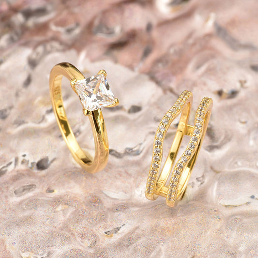 Newshe Silver ＆ Yellow Rose Gold 925 Sterling Silver Princess Cut CZ Wedding image 0