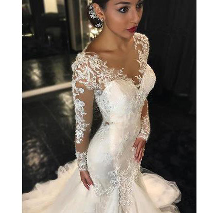 Gorgeous Lace Mermaid Wedding Dresses African Arabic Style Petite Long Sleeves image 1