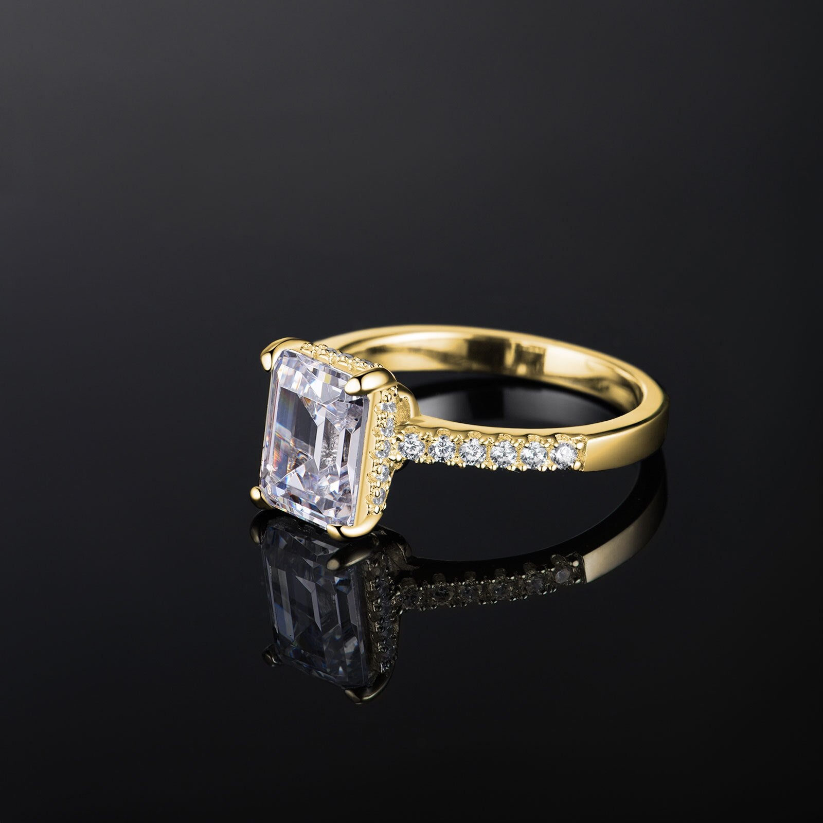 Newshe Yellow /Rose Gold Solid 925 Silver 3 Carat Emerald Cut Engagement image 4