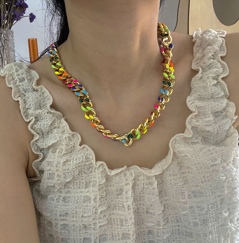 Brass With 18 K Gold Colorful Chunky Chain  Necklaces Women Jewelry Punk Party image 4