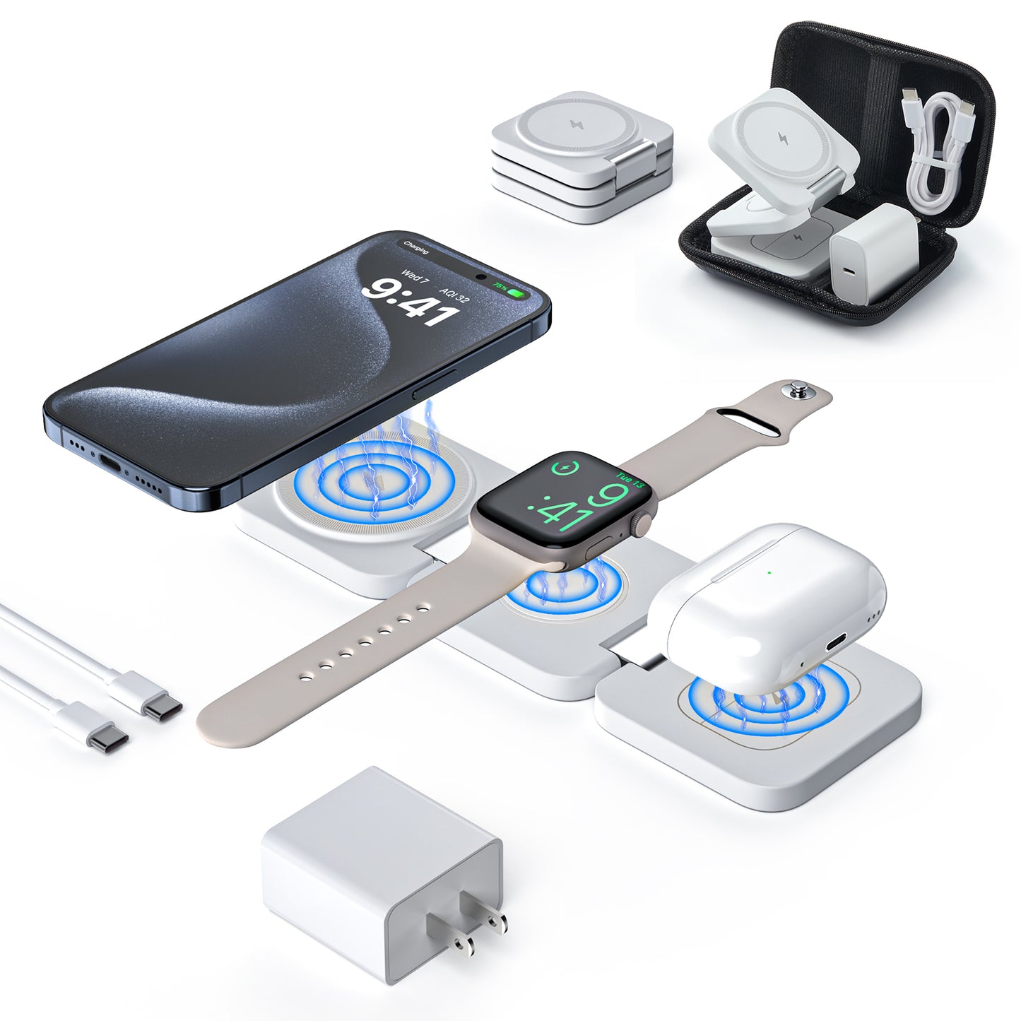 KUXIU Foldable 3 in 1 Magnetic Wireless Hold Charging Station for Apple,For iPh image 7