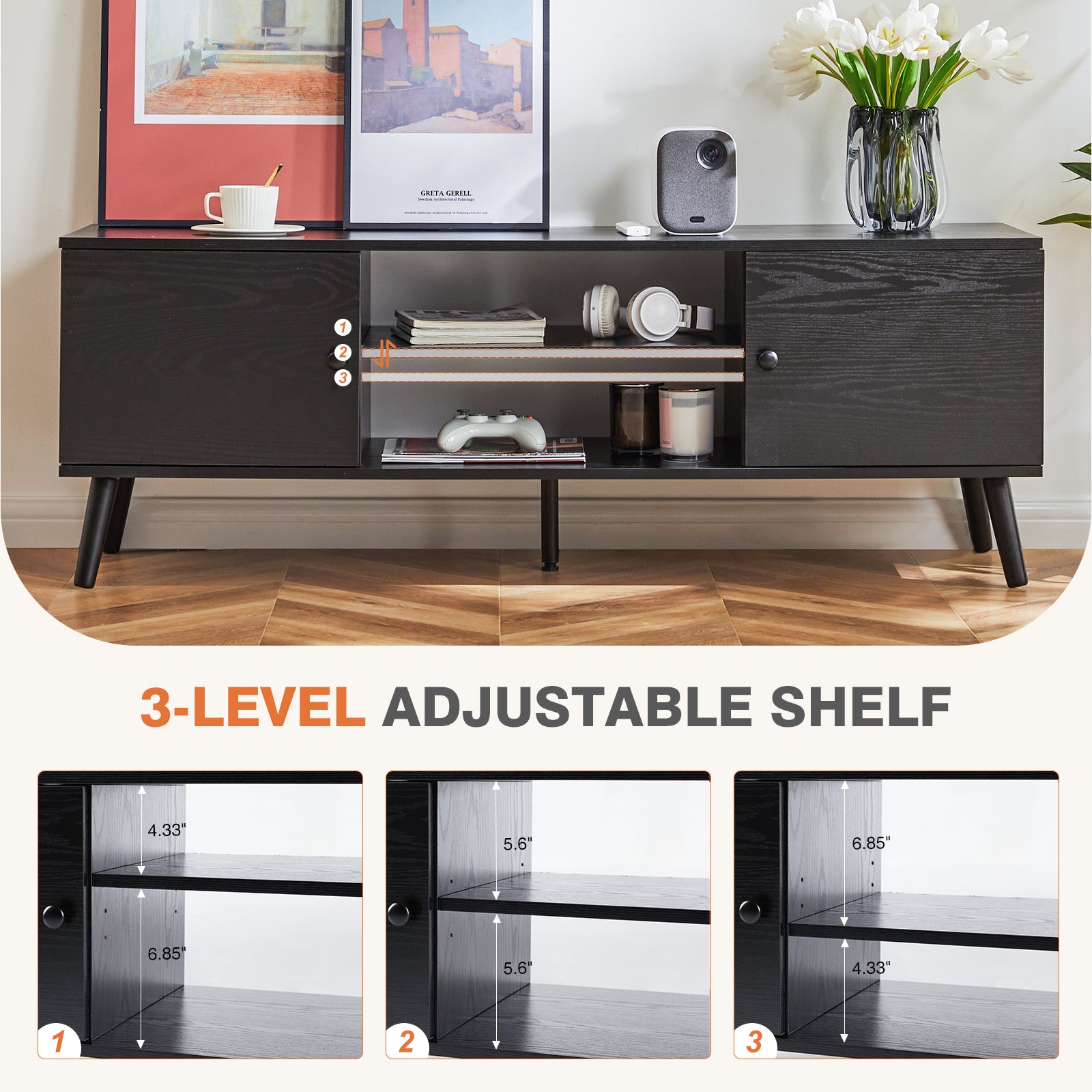 JHK Wooden Stand For Up To 60 Inch TV Entertainment Center For Living Room/Bedr image 2