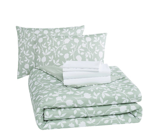 Mainstays Green Floral 7 Piece Bed in a Bag Comforter Bedding Set with Sheets image 0