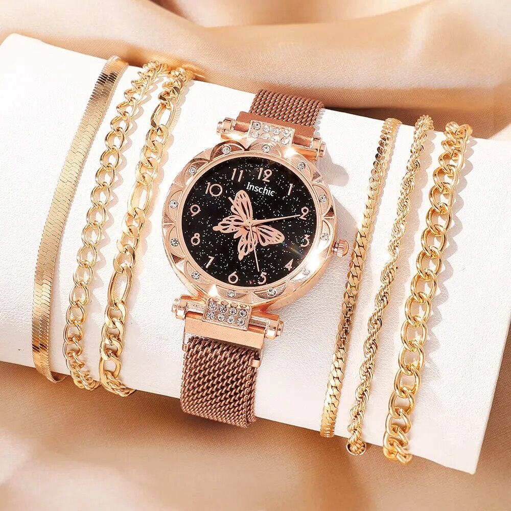 7PCS Set Women Rose Gold Luxury Quartz Watch Fashion Wristwatch Casual Ladies W image 2