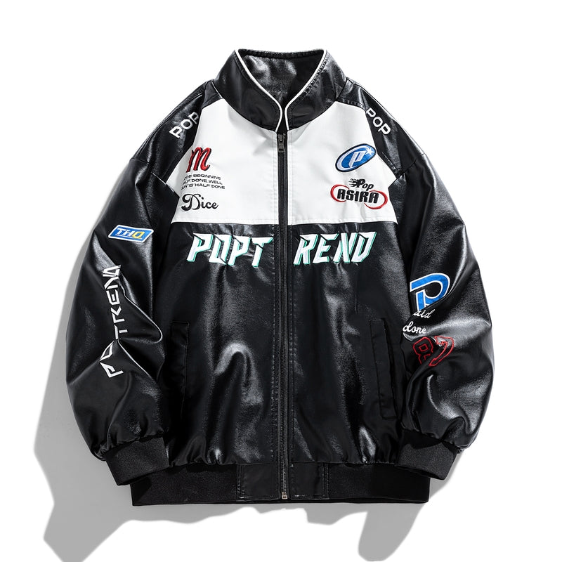 Leather jacket, men's jacket, Japanese trendy motorcycle suit, stand up collar, image 1