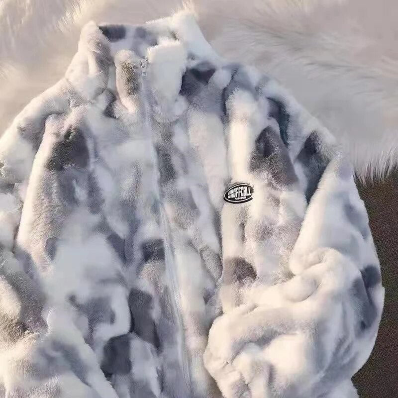 Tie Dye Lambs Wool Men's Parkas Streetwear Autumn Winter Men Clothing Hip Hop P image 8