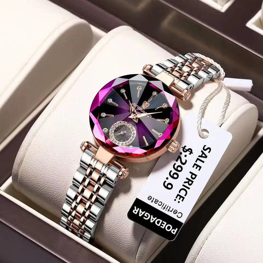 POEDAGAR Watch for Women Luxury Jewelry Design Rose Gold Steel Quartz Wristwatc image 0