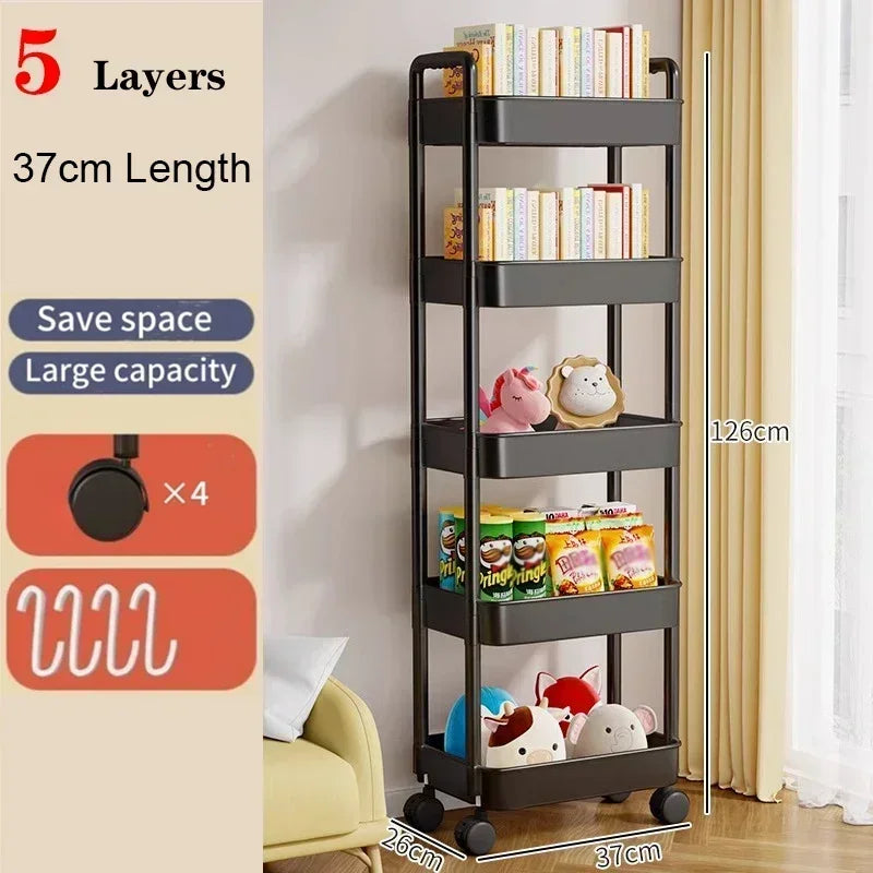 Bookshelf Storage Trolley Mobile Kitchen Organizer Cart With Wheels Multi-Layer image 5