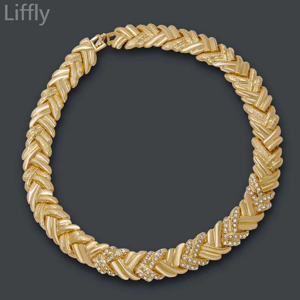 Women Jewelry Sets Bridal Dubai Gold Color Crystal Necklace Bracelet Nigerian W image 1