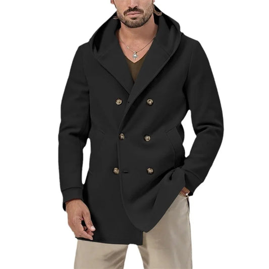 2024 Winter Men'sDouble Breasted Trench Coat Warm Cardigan Jacket  Solid Color  image 0