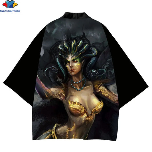 SONSPEE 3D Print kimono Medusa Anime Power Beauty Funny Women Haori Obi Yu image 0