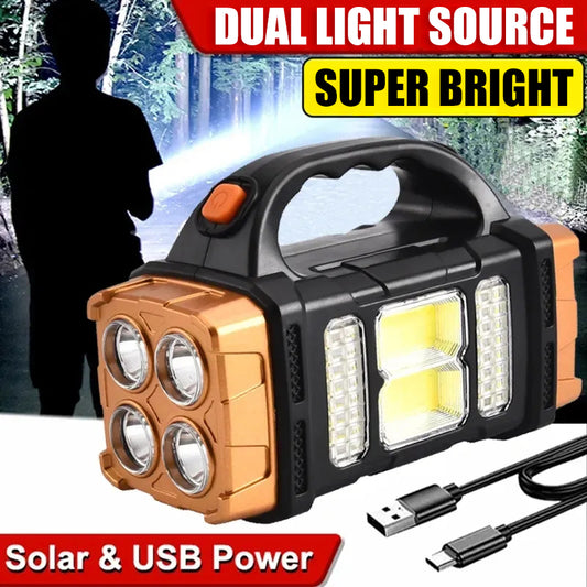 Portable Powerful USB Rechargeable Flashlight Solar LED Light With COB Work Lig image 0