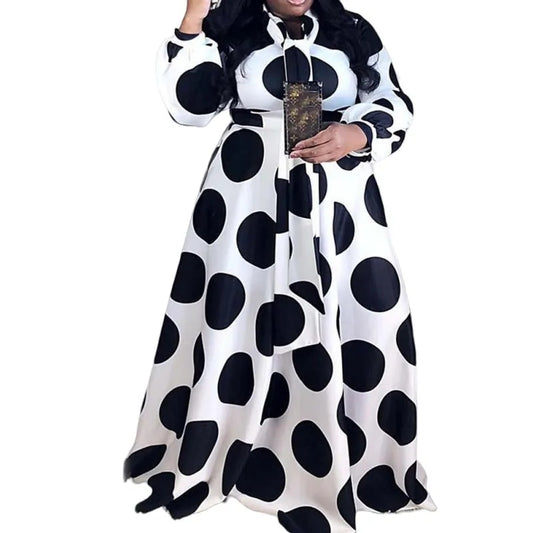 L-5XL 2023 African Women Clothing Plus Size Dresses Long Sleeve Bandage Dot Cas image 0