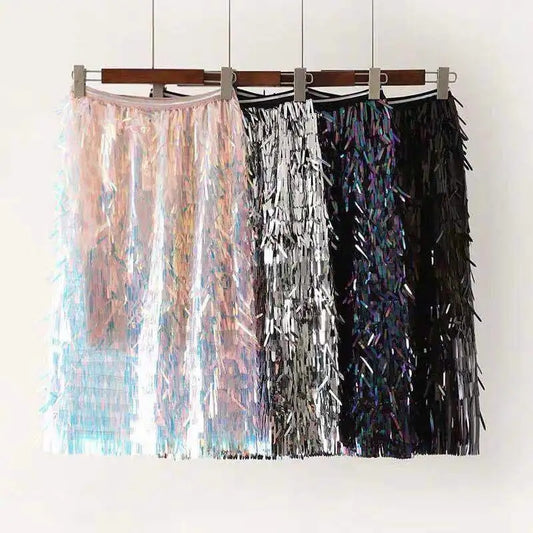 Cool super high fringe sequins pockets hip skirt skirts one pace of heavy colou image 0