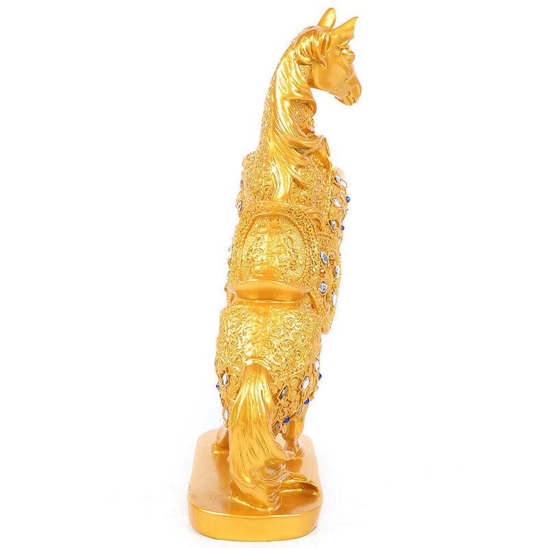Resin Animal Sculpture Golden Lucky Prancing Horse Statue Home Living Room image 4