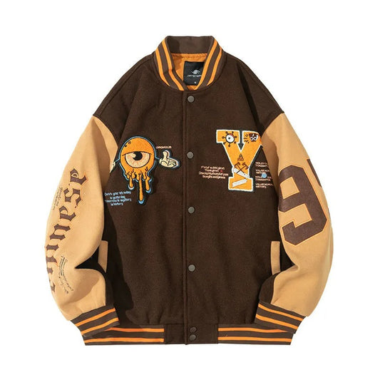 Y Letter Varsity Baseball Bomber Jacket Men Cotton Women's Oversized Coats Blac image 0