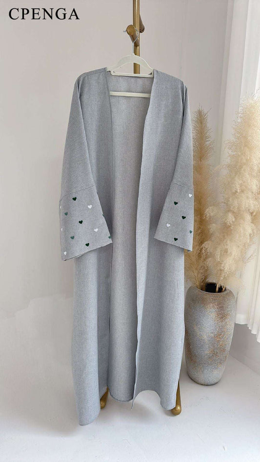 Fashion Love Embroidery Open Abaya for Women Dubai 2024 New Plain Kimono Muslim image 0