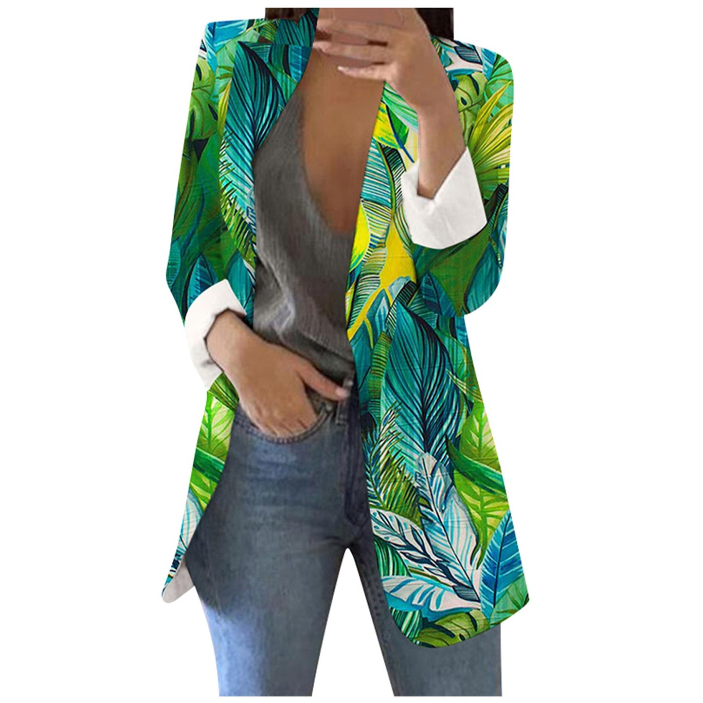 Spring Autumn Fashion Blazer Jacket Women Casual Pockets Long Sleeve Work Suit  image 8