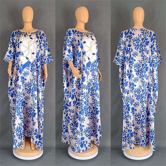 African Dashiki Print Long Dresses for Women Plus Size Boubou 2024 Maxi Robe Tu image 0