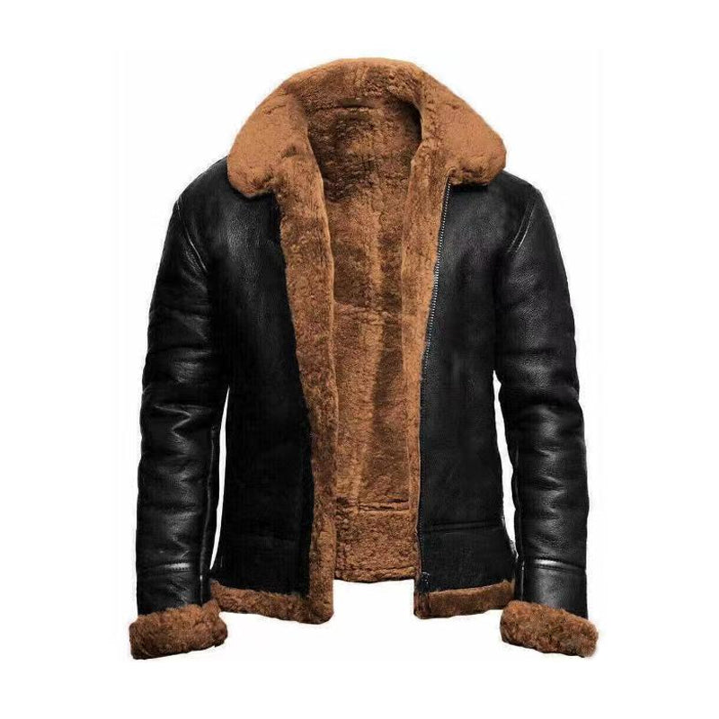 Men Plush Jacket Integrated Fur Comfortable Thickening Warm Long Sleeved Solid  image 2