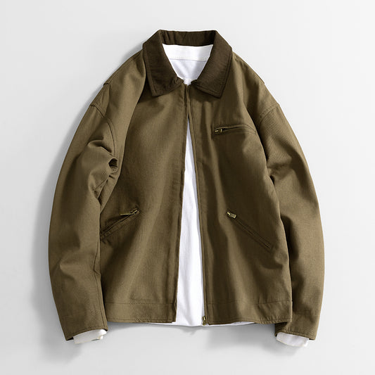 All-Match Jacket Lapel Washed Jacket Fashion Multi-Pocket Zipper 100%Cotton Cou image 0