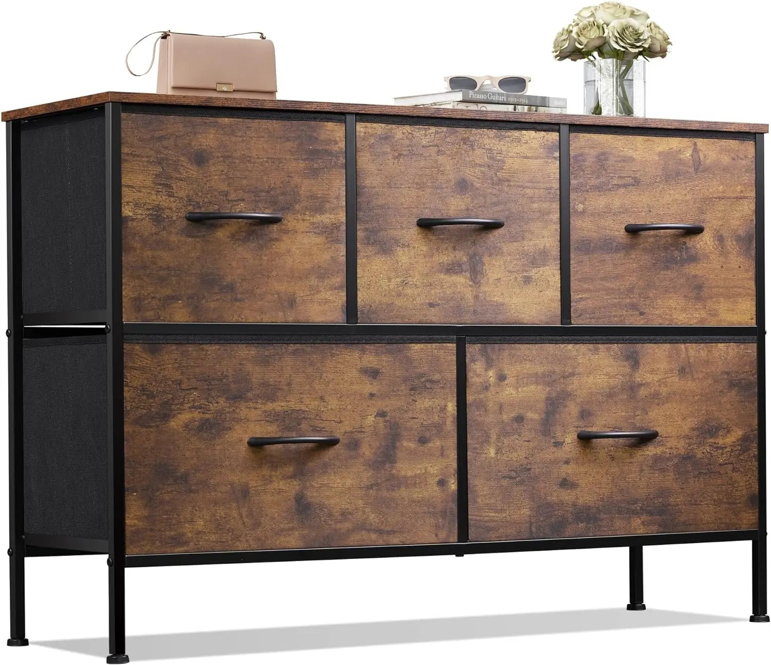 Bedroom with 5 Drawers, Wide Chest of Drawers, Fabric Dresser, Storage Organize image 5